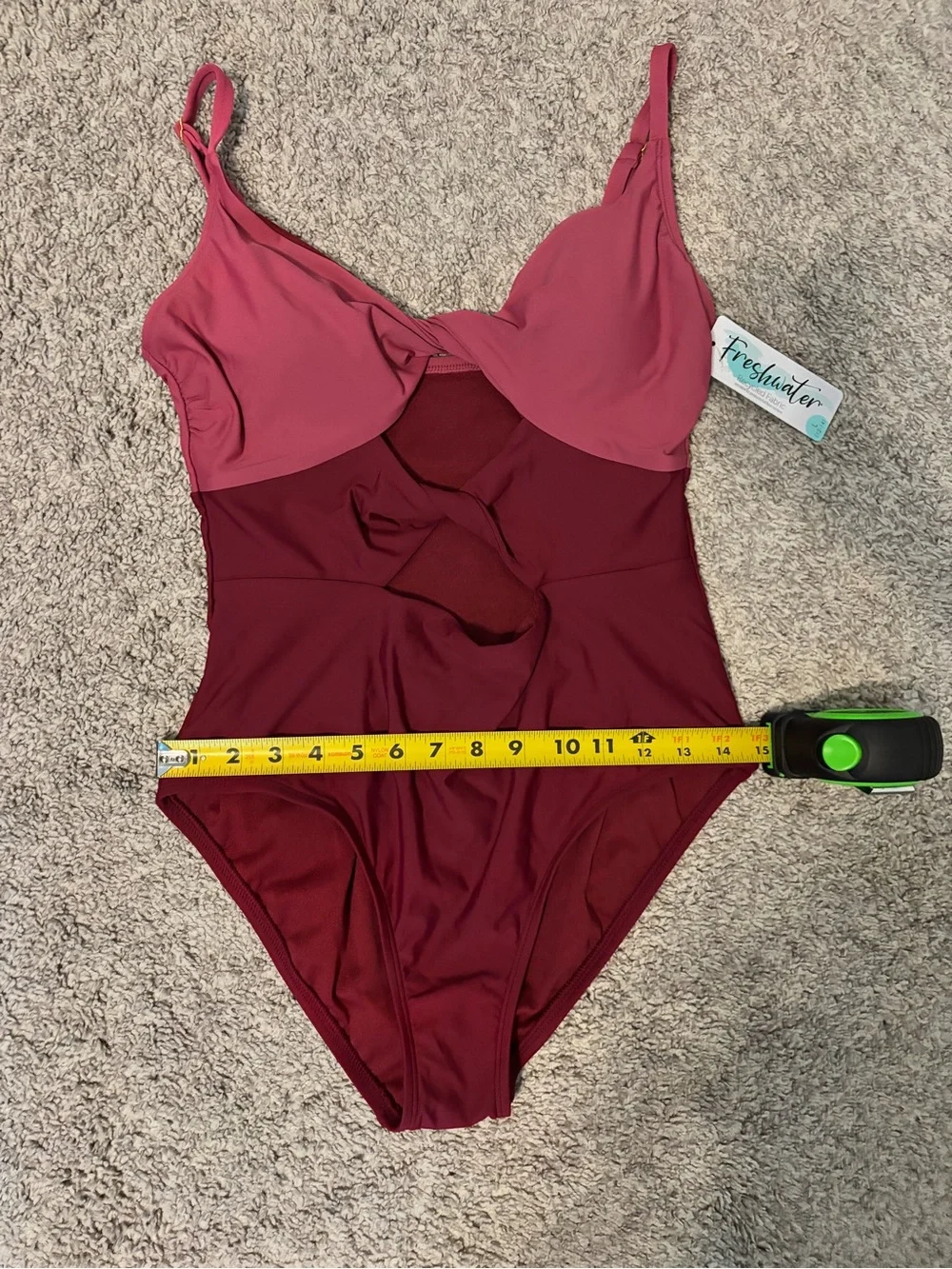 NWT Freshwater Two-Tone Pink & Burgundy One-Piece Swimsuit Size Large